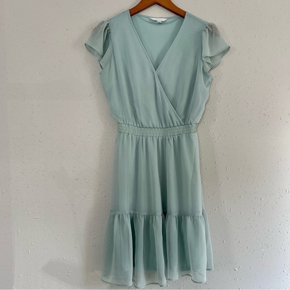 🦋 LC Lauren Conrad Mint Green V-Neck Short Sleeve Mini Dress XS - Picture 1 of 6